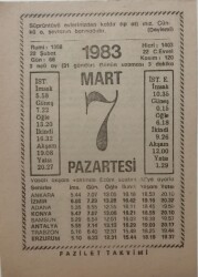 7 Mart 1983 Takvim Yaprağı - Doğum Günü Hediyesi EFM(N)7921 - 2