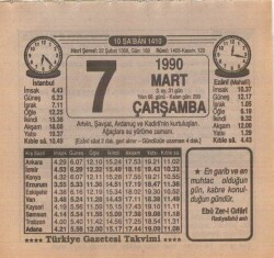 7 Mart 1990 Takvim Yaprağı EFM(N)5979 - 3