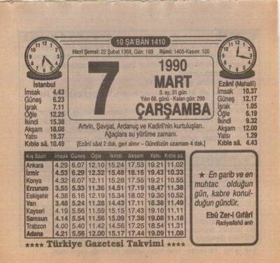 7 Mart 1990 Takvim Yaprağı EFM(N)5979 - 3