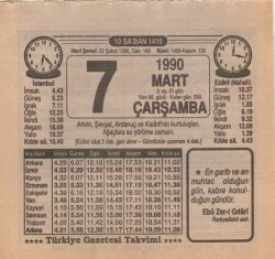 7 Mart 1990 Takvim Yaprağı EFM(N)5979 - 1