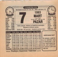 7 Mart 1993 Takvim Yaprağı EFM(N)6039 - 1