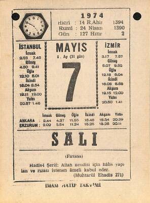 7 Mayıs 1974 Takvim Yaprağı - Doğum Günü Hediyesi EFM(N)12321 - 1