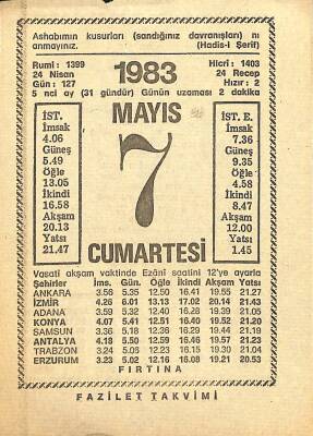 7 Mayıs 1983 Takvim Yaprağı - Doğum Günü Hediyesi EFM(N)12154 - 1