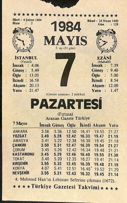 7 Mayıs 1984 Takvim Yaprağı - Doğum Günü Hediyesi EFM(N)11437 - 1