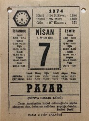 7 Nisan 1974 Takvim Yaprağı - Doğum Günü Hediyesi EFM(N)8164 - 2