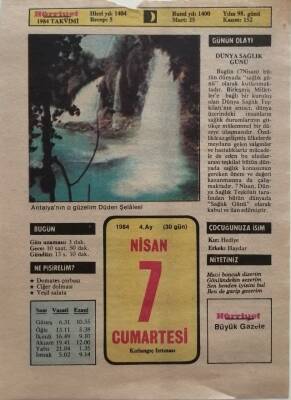 7 Nisan 1984 Takvim Yaprağı - Doğum Günü Hediyesi EFM(N)8370 - 2