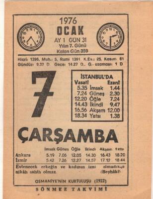 7 Ocak 1976 Takvim Yaprağı EFM(N)4808 - 1