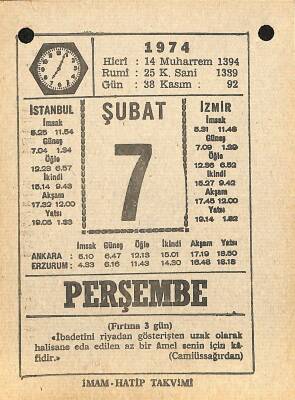 7 Şubat 1974 Takvim Yaprağı - Doğum Günü Hediyesi EFM(N)12280 - 1