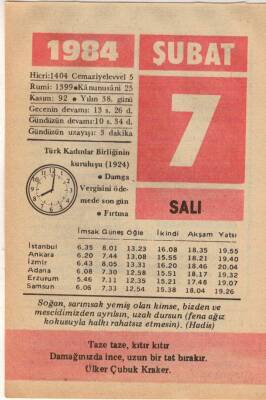 7 Şubat 1984 Takvim Yaprağı EFM(N)5330 - 1