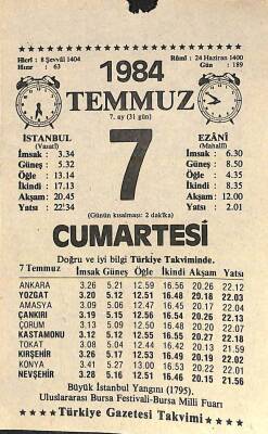 7 Temmuz 1984 Takvim Yaprağı - Doğum Günü Hediyesi EFM(N)11461 - 1