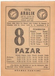 8 Aralık 1974 Takvim Yaprağı EFM(N)4290 - 2