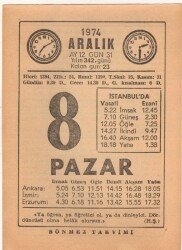 8 Aralık 1974 Takvim Yaprağı EFM(N)4290 - 1