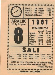 8 Aralık 1981 Takvim Yaprağı EFM(N)4413 - 3