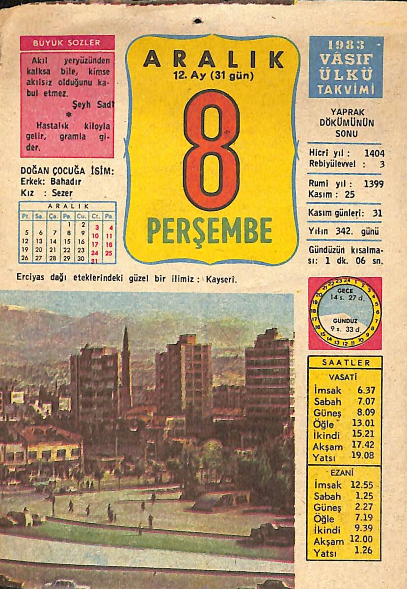 8 Aralık 1983 Takvim Yaprağı - Doğum Günü Hediyesi EFMN13604 - 1