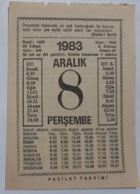 8 Aralık 1983 Takvim Yaprağı - Doğum Günü Hediyesi EFM(N)6888 - 1