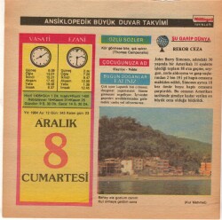 8 Aralık 1984 Takvim Yaprağı EFM(N)4074 - 3