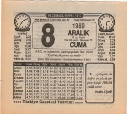 8 Aralık 1989 Takvim Yaprağı EFM(N)4198 - 3