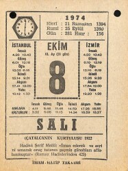 8 Ekim 1974 Takvim Yaprağı - Doğum Günü Hediyesi EFM(N)10569 - 4