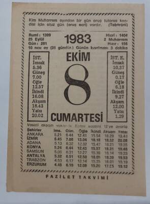 8 Ekim 1983 Takvim Yaprağı - Doğum Günü Hediyesi EFM(N)6711 - 1