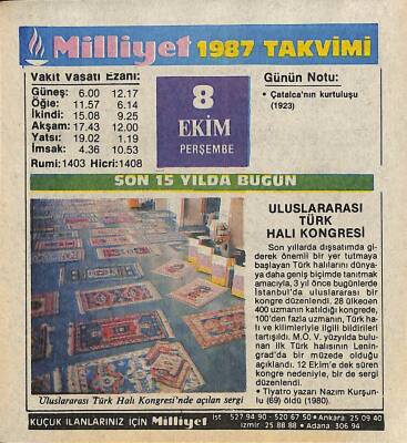 8 Ekim 1987 Resimli Takvim Yaprağı - Doğum Günü Hediyesi EFM(N)10506 - 4