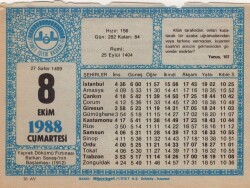 8 Ekim 1988 Takvim Yaprağı EFM(N)3195 - 2