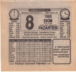 8 Ekim 1990 Takvim Yaprağı EFM(N)3133 - 1