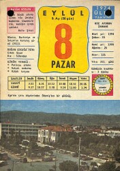 8 Eylül 1974 Takvim Yaprağı - Doğum Günü Hediyesi EFM(N)10434 - 4