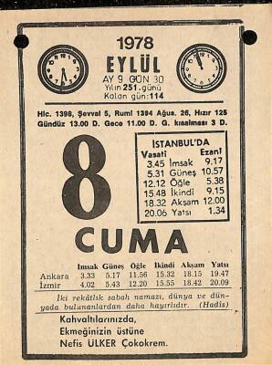 8 Eylül 1978 Takvim Yaprağı - Doğum Günü Hediyesi EFM(N)9757 - 1