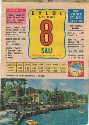 8 Eylül 1981 Takvim Yaprağı EFM(N)2779 - 3