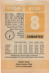 8 Eylül 1984 Takvim Yaprağı EFM(N)2661 - 1