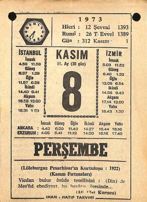 8 Kasım 1973 Takvim Yaprağı - Doğum Günü Hediyesi EFM(N)10711 - 4