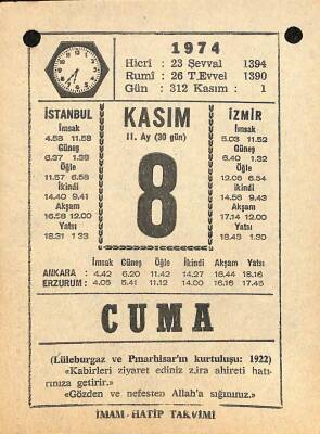 8 Kasım 1974 Takvim Yaprağı - Doğum Günü Hediyesi EFM(N)10770 - 4