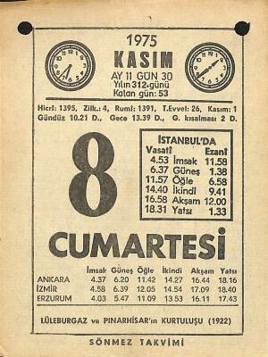 8 Kasım 1975 Takvim Yaprağı - Doğum Günü Hediyesi EFM(N)12574 - 1