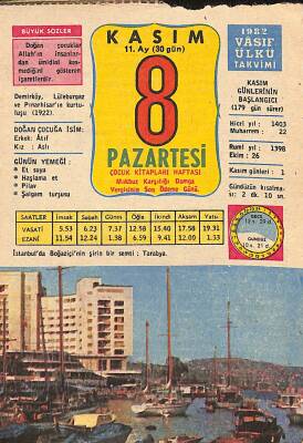 8 Kasım 1982 Takvim Yaprağı - Doğum Günü Hediyesi EFM(N)11875 - 1