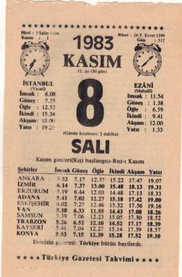 8 Kasım 1983 Takvim Yaprağı EFM(N)3952 - 2