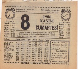 8 Kasım 1986 Takvim Yaprağı EFM(N)3408 - 1