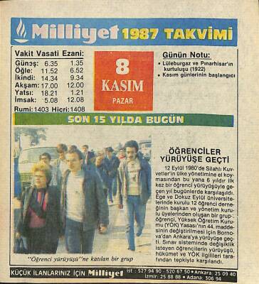 8 Kasım 1987 Takvim Yaprağı - Doğum Günü Hediyesi EFM(N)11937 - 1