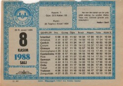 8 Kasım 1988 Takvim Yaprağı EFM(N)3438 - 3