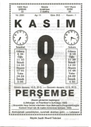 8 Kasım 2001 Takvim Yaprağı Doğum Günü Hediyesi EFM(N)3993 - 2