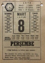 8 Mart 1973 Takvim Yaprağı - Doğum Günü Hediyesi EFM(N)8074 - 2