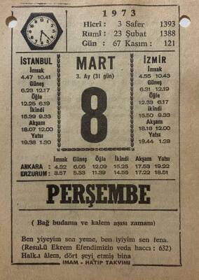 8 Mart 1973 Takvim Yaprağı - Doğum Günü Hediyesi EFM(N)8074 - 2