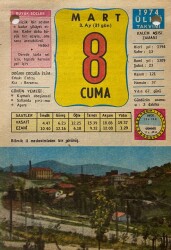 8 Mart 1974 Takvim Yaprağı - Doğum Günü Hediyesi EFM(N)8043 - 2