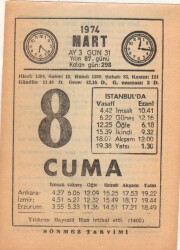 8 Mart 1974 Takvim Yaprağı EFM(N)5887 - 3