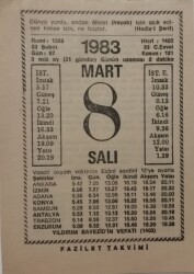 8 Mart 1983 Takvim Yaprağı - Doğum Günü Hediyesi EFM(N)7922 - 2