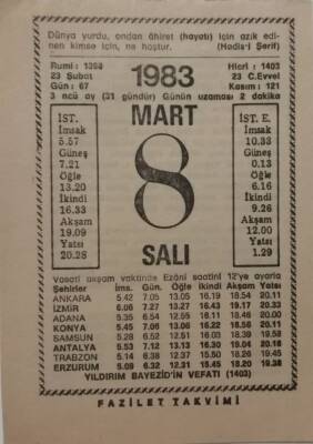 8 Mart 1983 Takvim Yaprağı - Doğum Günü Hediyesi EFM(N)7922 - 2