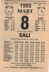 8 Mart 1983 Takvim Yaprağı EFM(N)5825 - 3