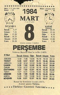 8 Mart 1984 Takvim Yaprağı - Doğum Günü Hediyesi EFM(N)11168 - 1