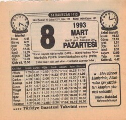 8 Mart 1993 Takvim Yaprağı EFM(N)6040 - 3