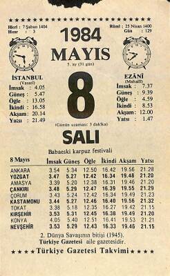 8 Mayıs 1984 Takvim Yaprağı - Doğum Günü Hediyesi EFM(N)11438 - 1