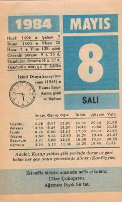 8 Mayıs 1984 Takvim Yaprağı EFM(N)6217 - 1